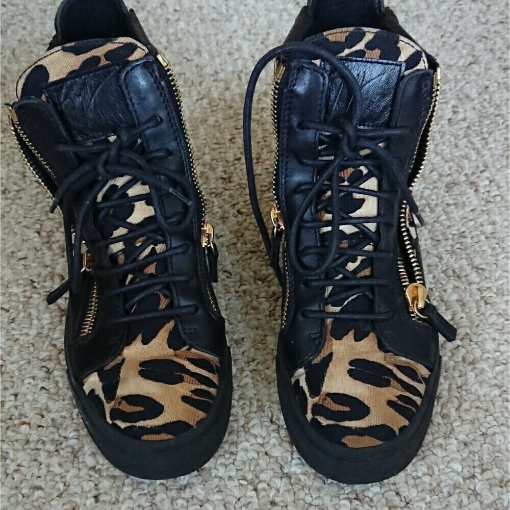 Giuseppe Zanotti Black Leopard Hi Top Sneakers size 7